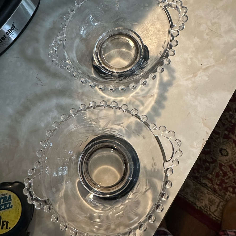 Set of Two, Candlewick Glass Candy Dishes W/ Sterling Silver Bases